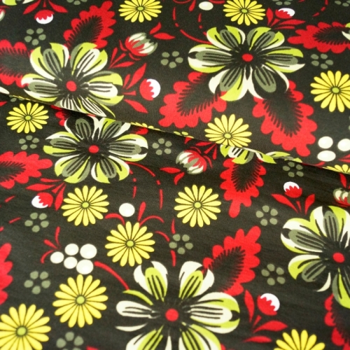 French Terry Sommersweat Gelbe Blumen / Schwarz